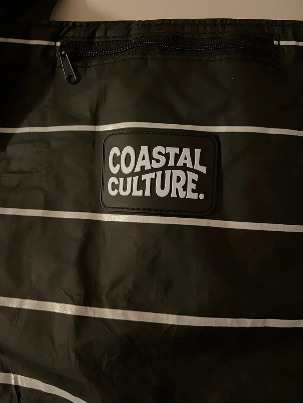 Costal Culture Everyday Black Stripe Tote Bag Water Resistant Fabric Full Zip